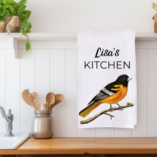 Baltimore Oriole Bird Kitchen Towel - MerikaArt