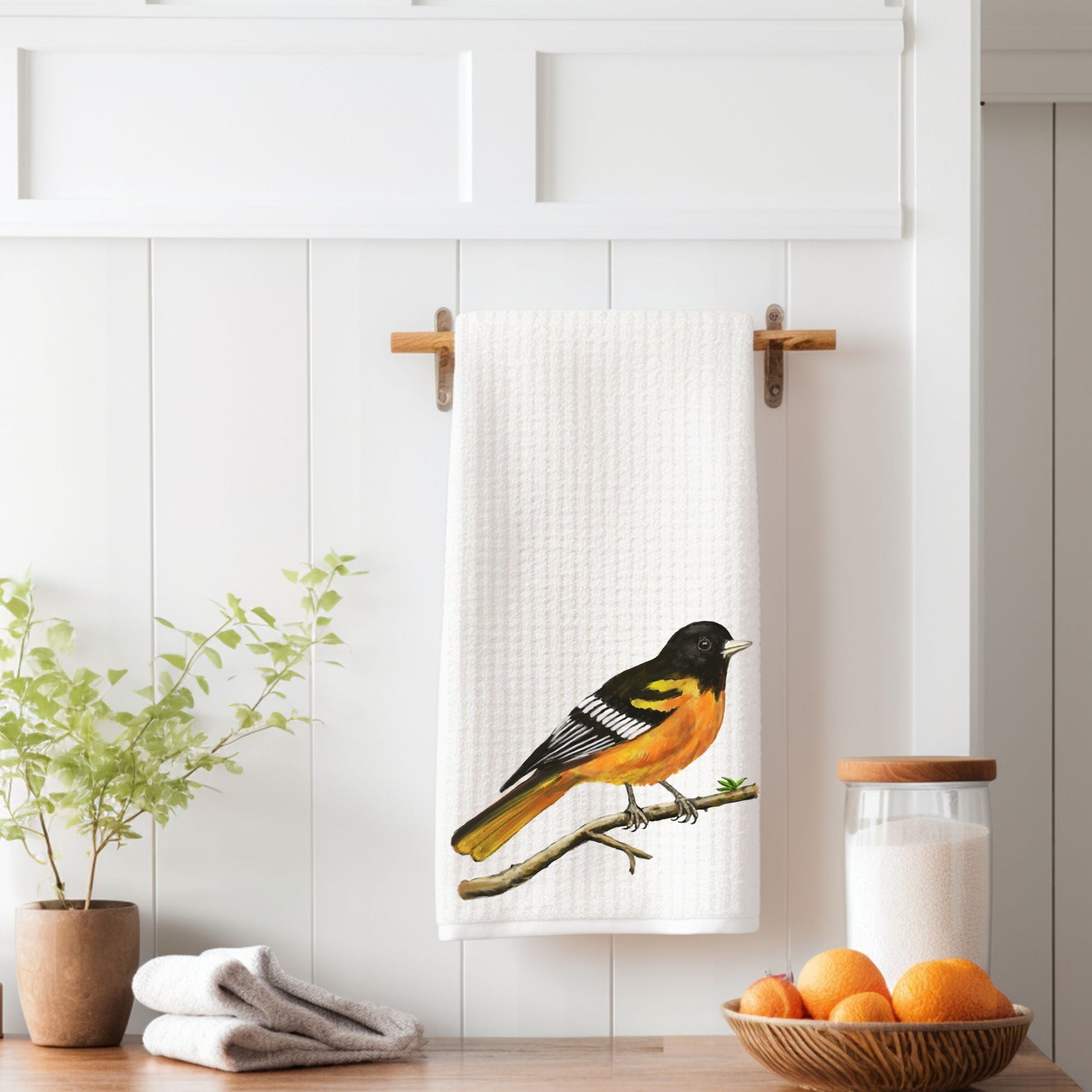 Baltimore Oriole Bird Kitchen Towel - MerikaArt