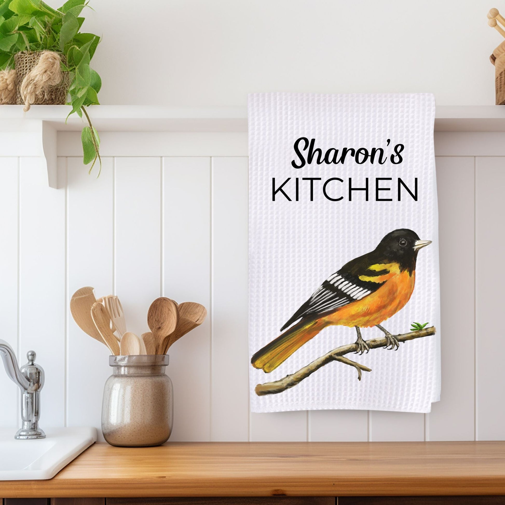 Baltimore Oriole Bird Kitchen Towel - MerikaArt