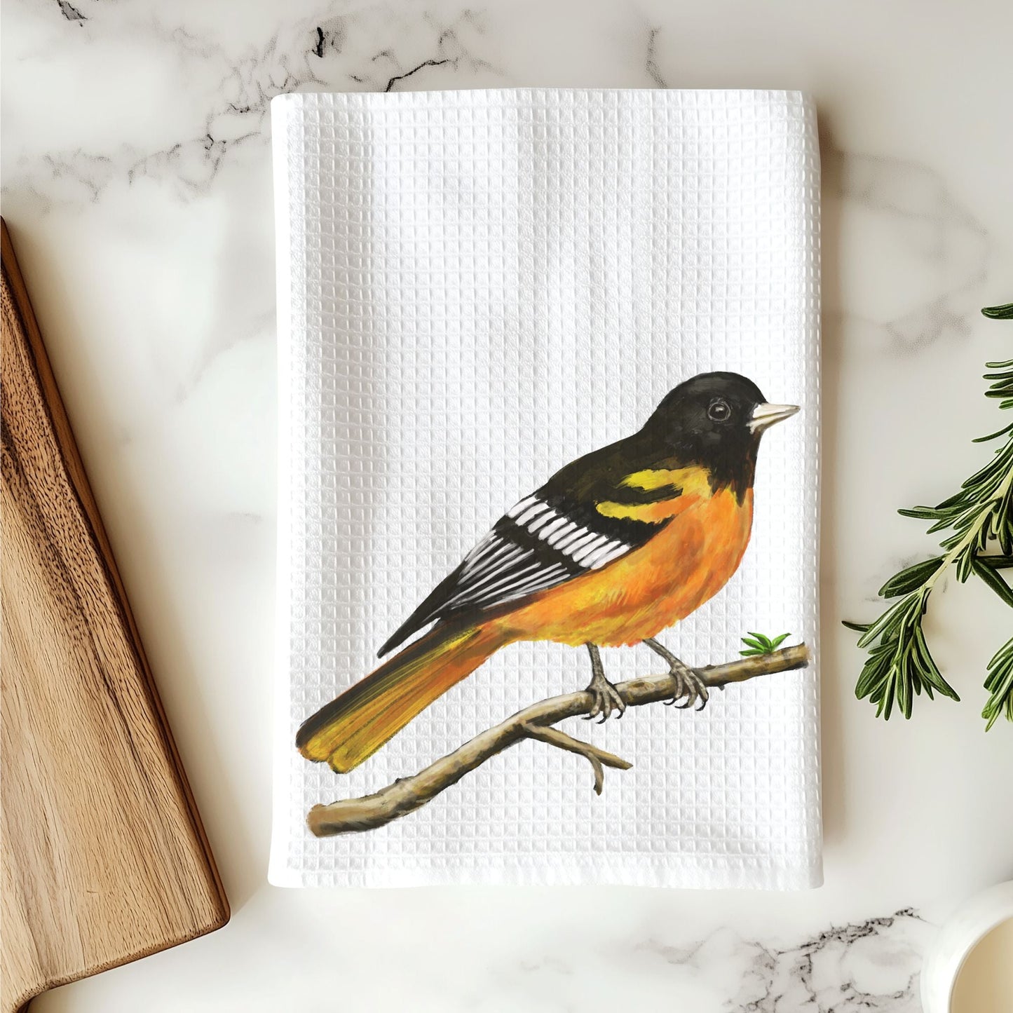 Baltimore Oriole Bird Kitchen Towel - MerikaArt