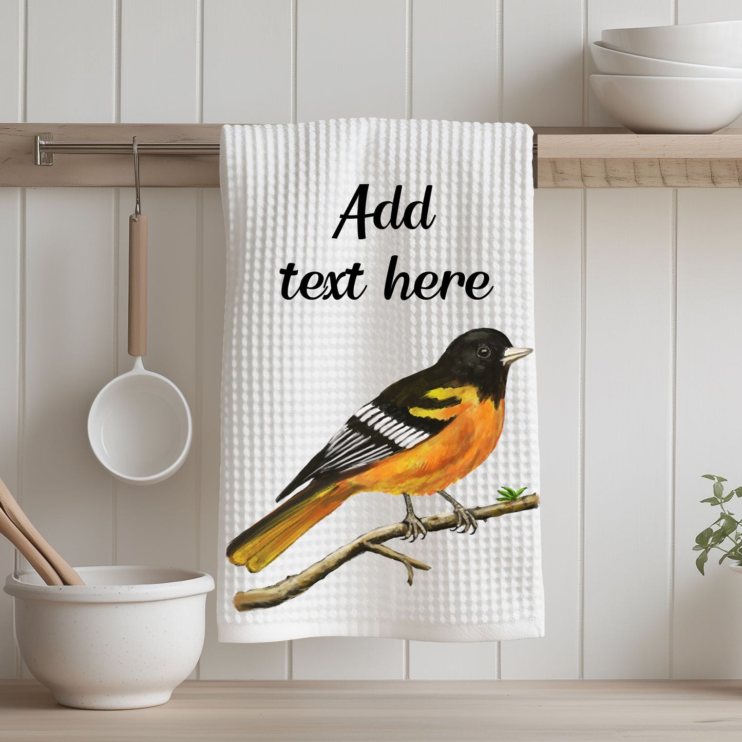 Baltimore Oriole Bird Kitchen Towel - MerikaArt