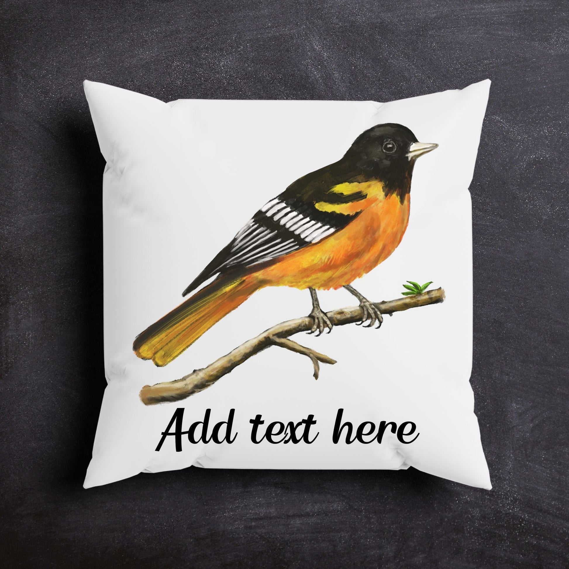 Baltimore Oriole Bird Pillow - MerikaArt