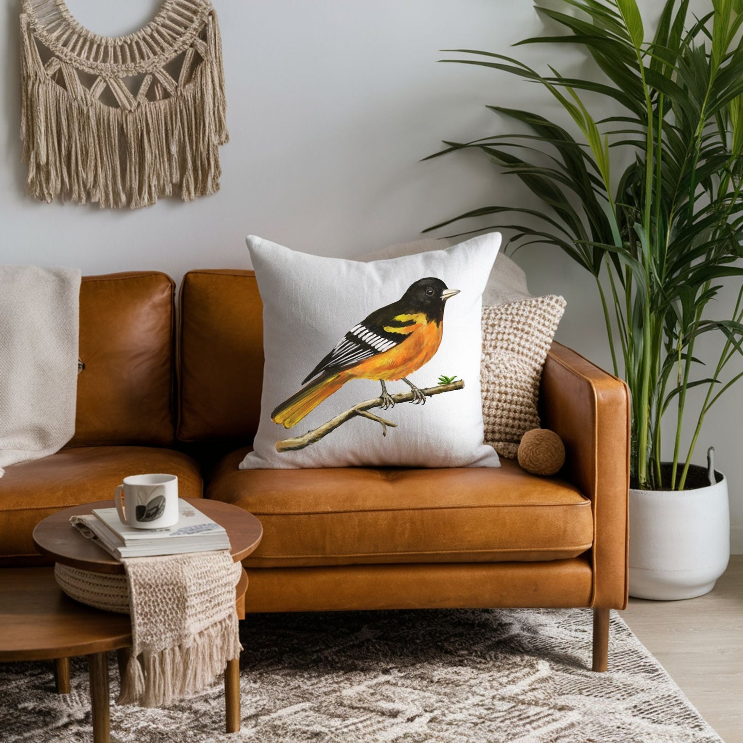 Baltimore Oriole Bird Pillow - MerikaArt