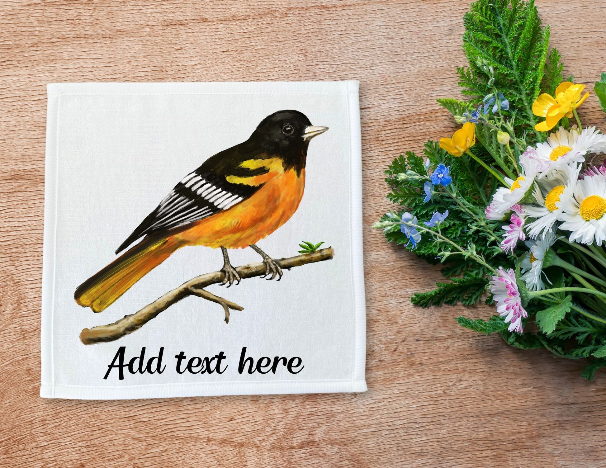 Baltimore Oriole Bird Washcloth - MerikaArt