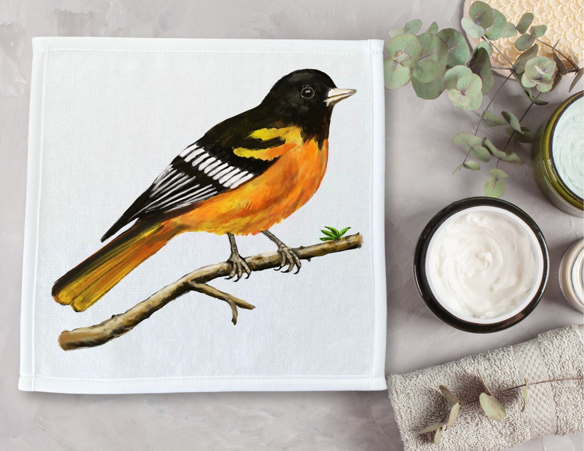 Baltimore Oriole Bird Washcloth - MerikaArt