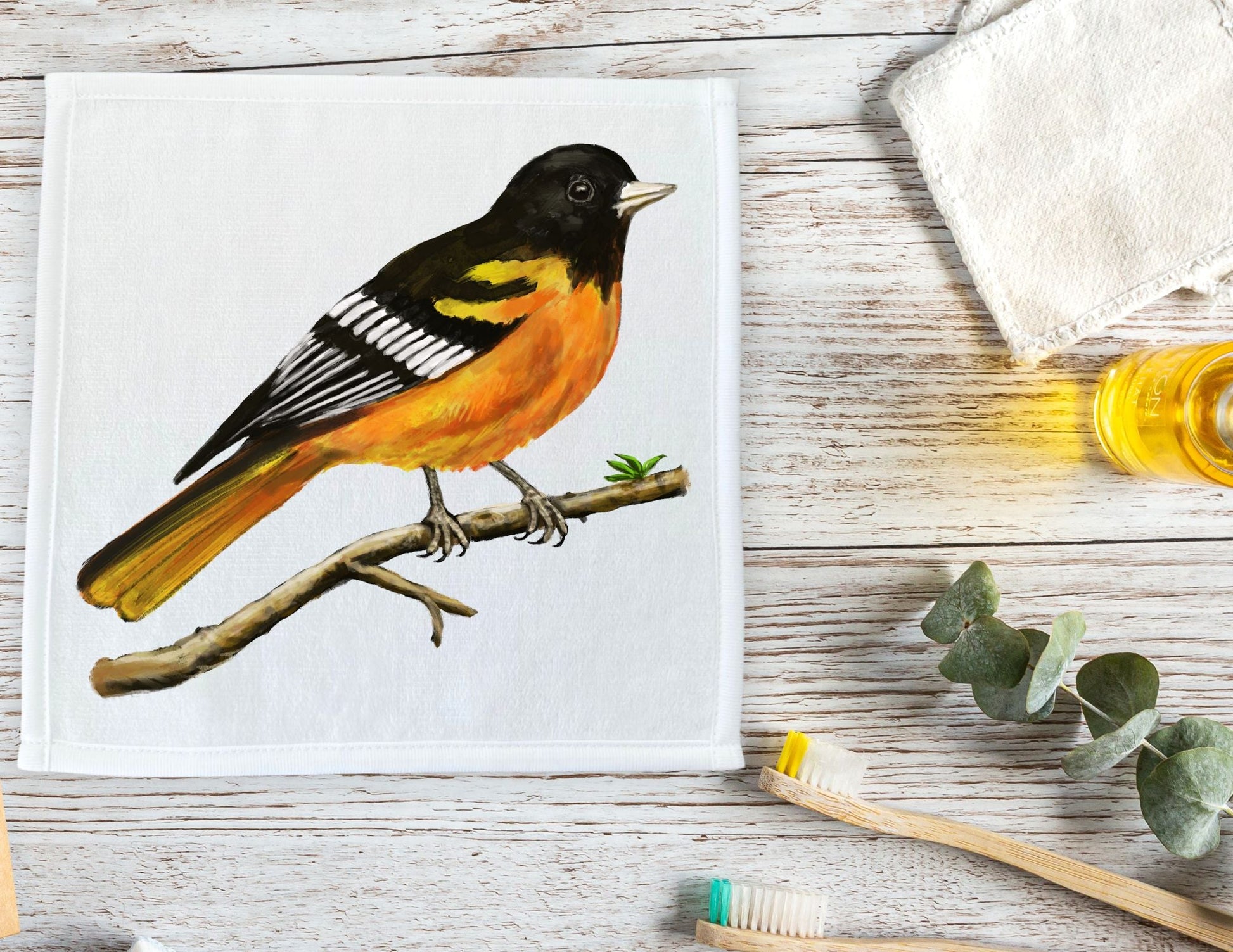 Baltimore Oriole Bird Washcloth - MerikaArt