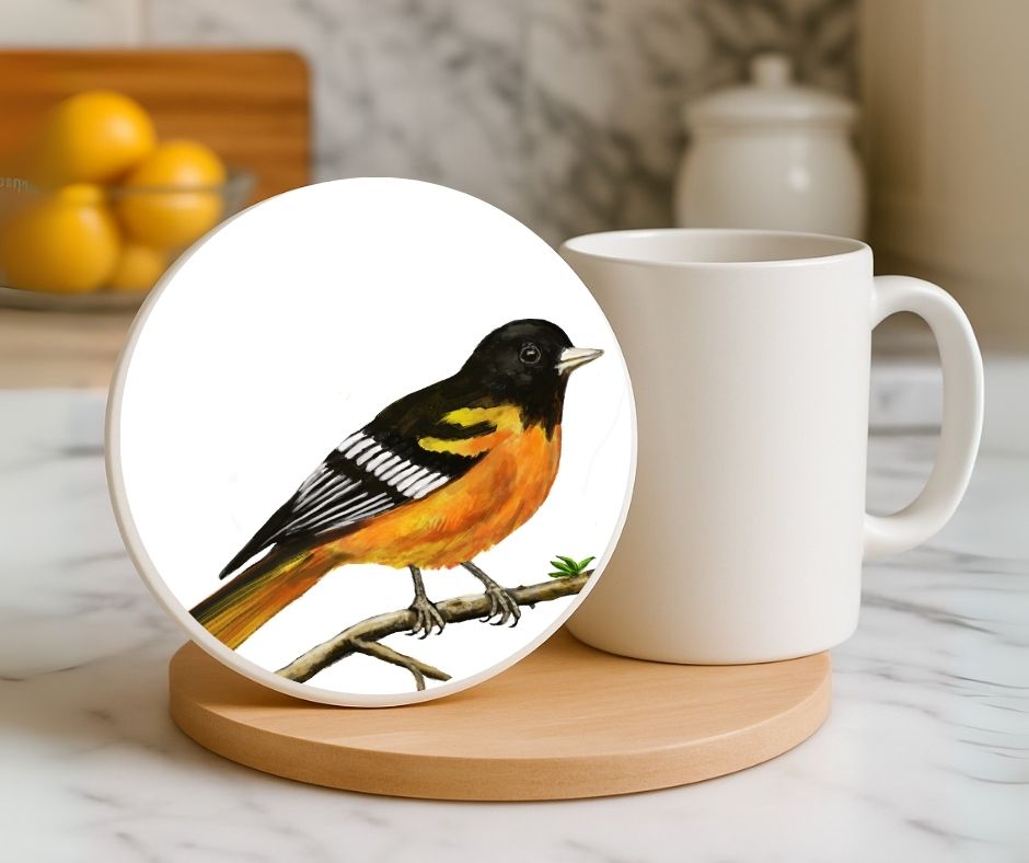 Baltimore Oriole Ceramic Coaster - MerikaArt
