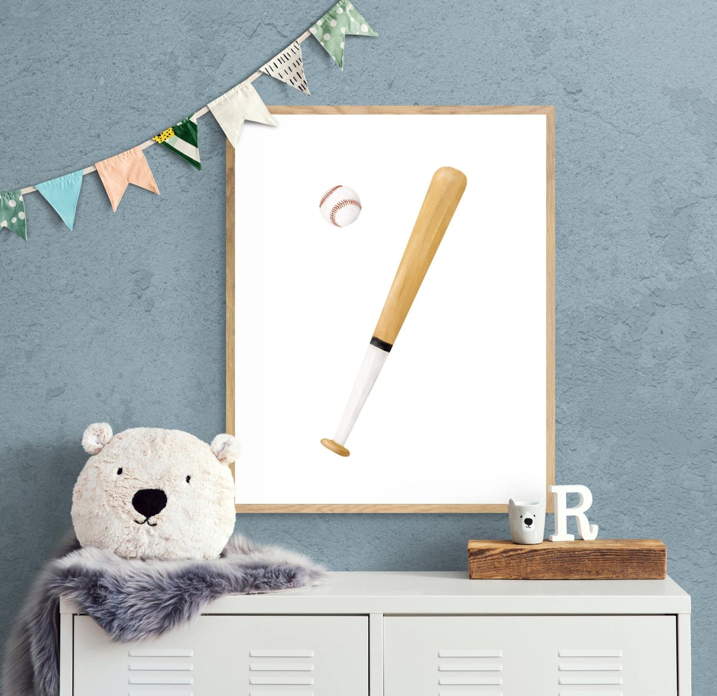 Baseball Bat and Ball Print, Sport Painting, Boys Room Wall Art, Girls Room Print, Kids Gift, Kids Art, Nursery Decor, Sports Lover Drawing - MerikaArt