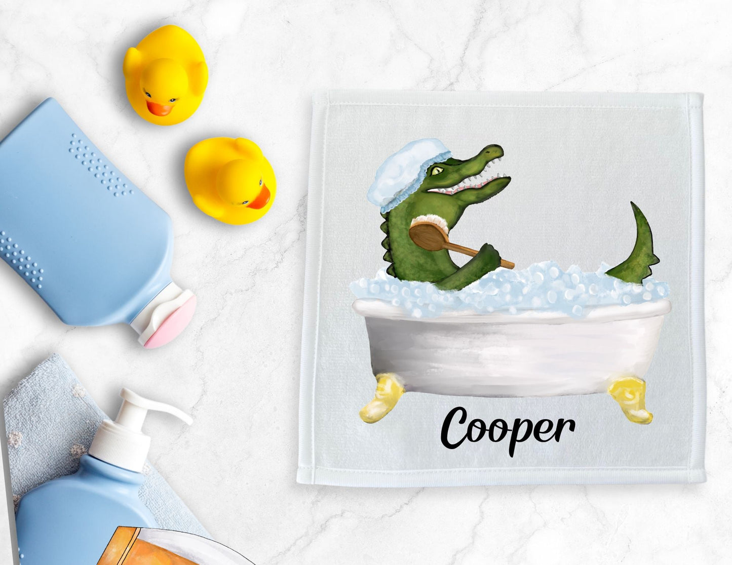 Bath Time Crocodile Washcloth - MerikaArt