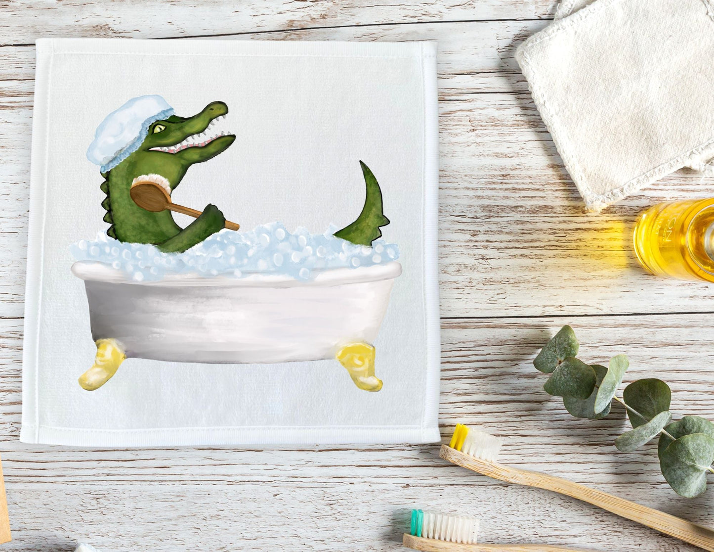 Bath Time Crocodile Washcloth - MerikaArt