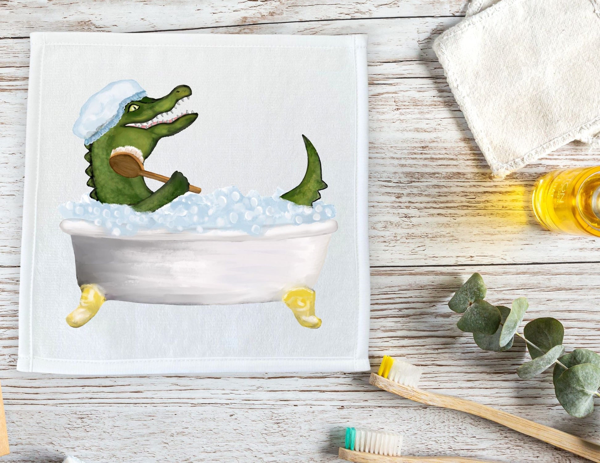 Bath Time Crocodile Washcloth - MerikaArt