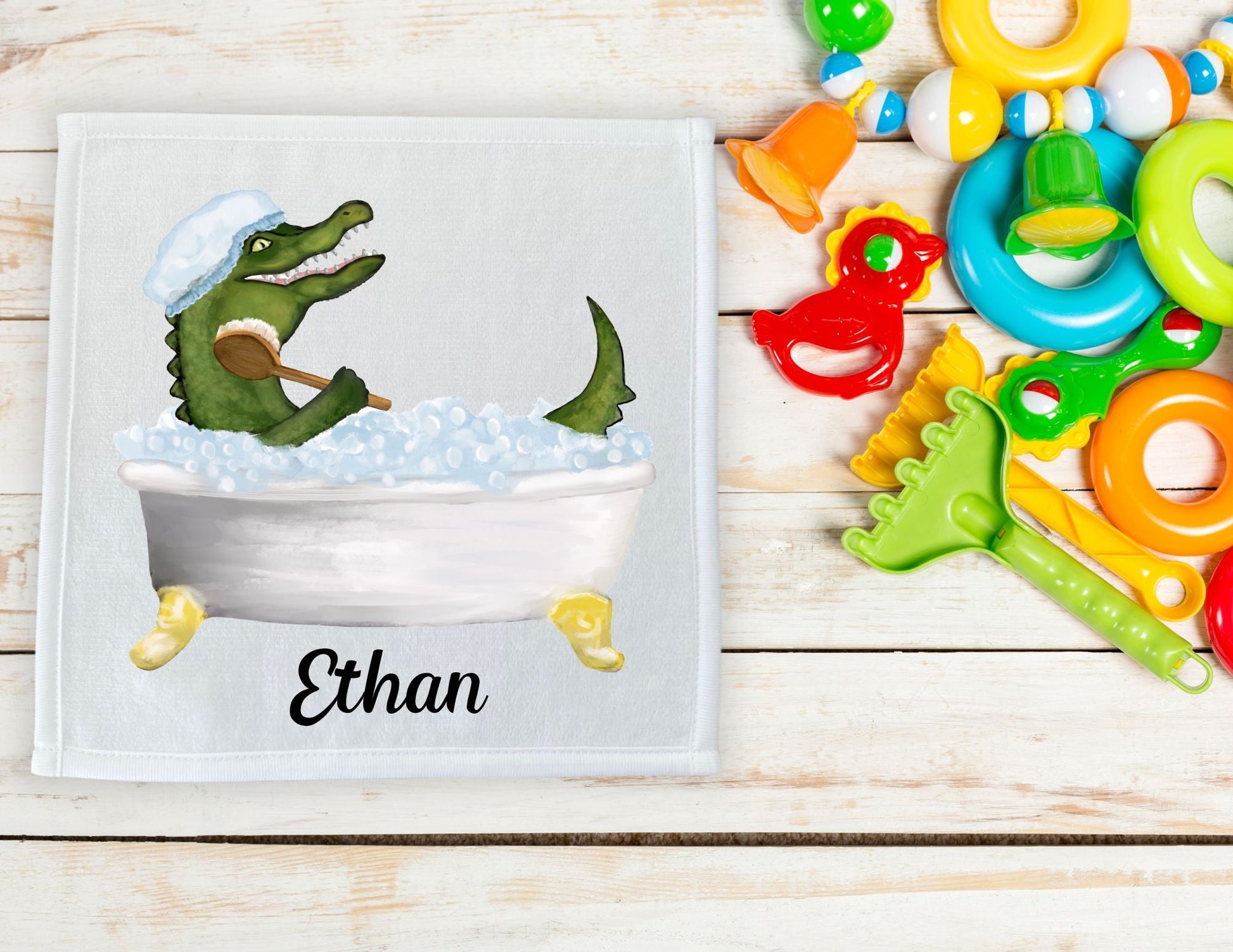 Bath Time Crocodile Washcloth - MerikaArt