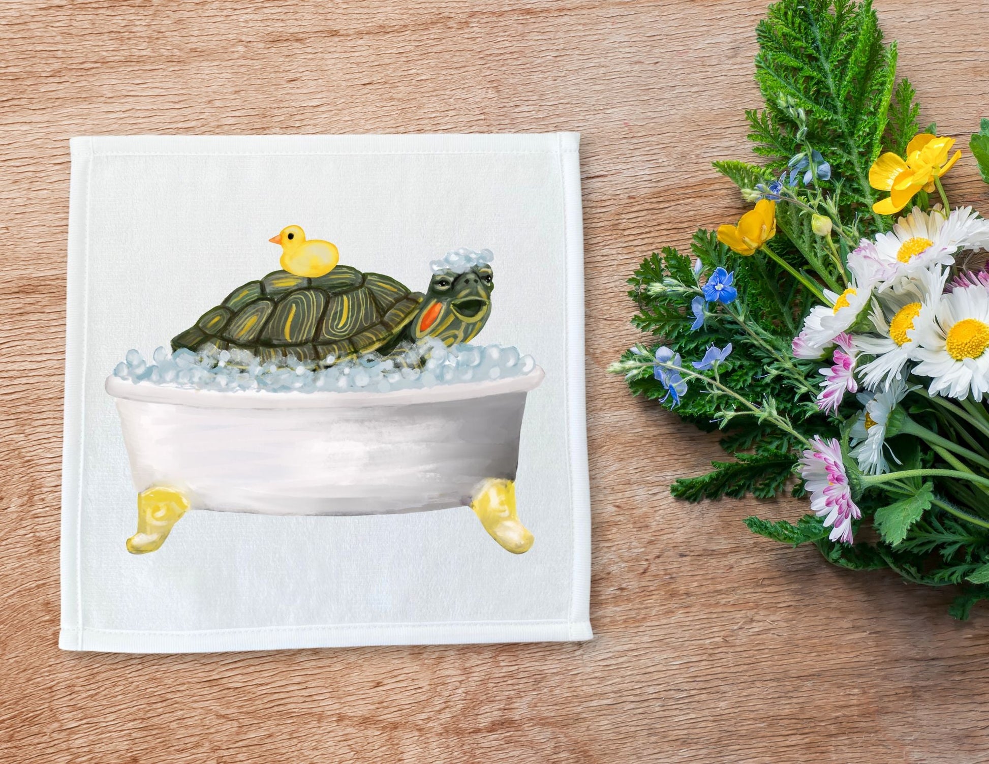 Bath Time Turtle Washcloth - MerikaArt