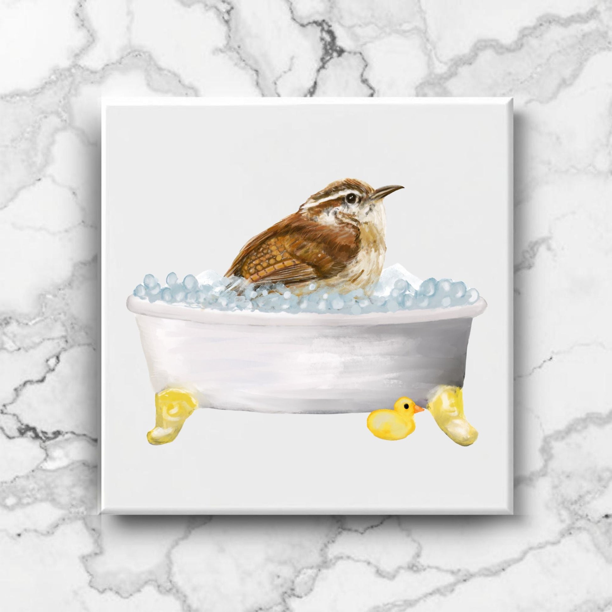 Bathing Carolina Wren Ceramic Tile – Adorable Handcrafted Decor - MerikaArt