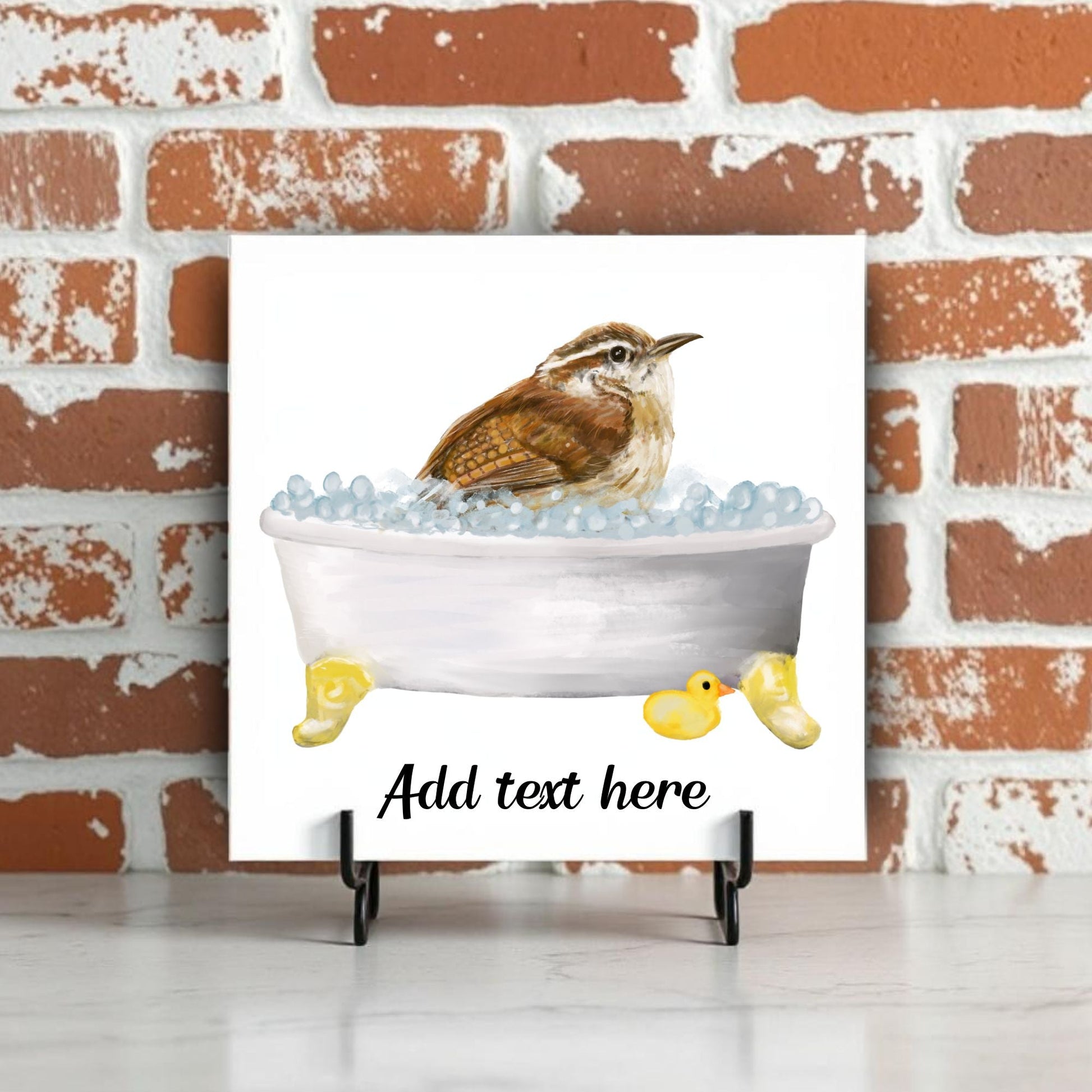 Bathing Carolina Wren Ceramic Tile – Adorable Handcrafted Decor - MerikaArt