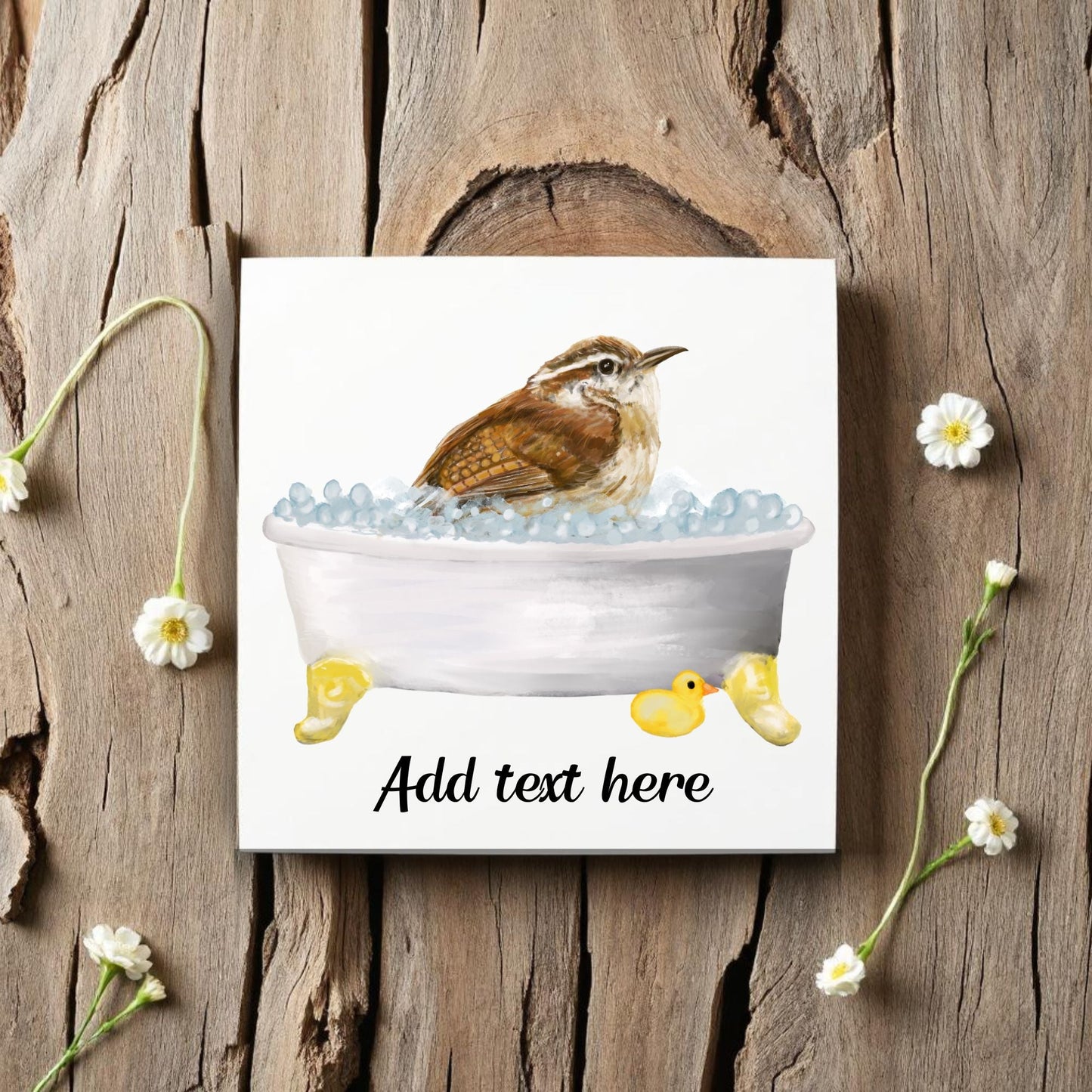 Bathing Carolina Wren Ceramic Tile – Adorable Handcrafted Decor - MerikaArt