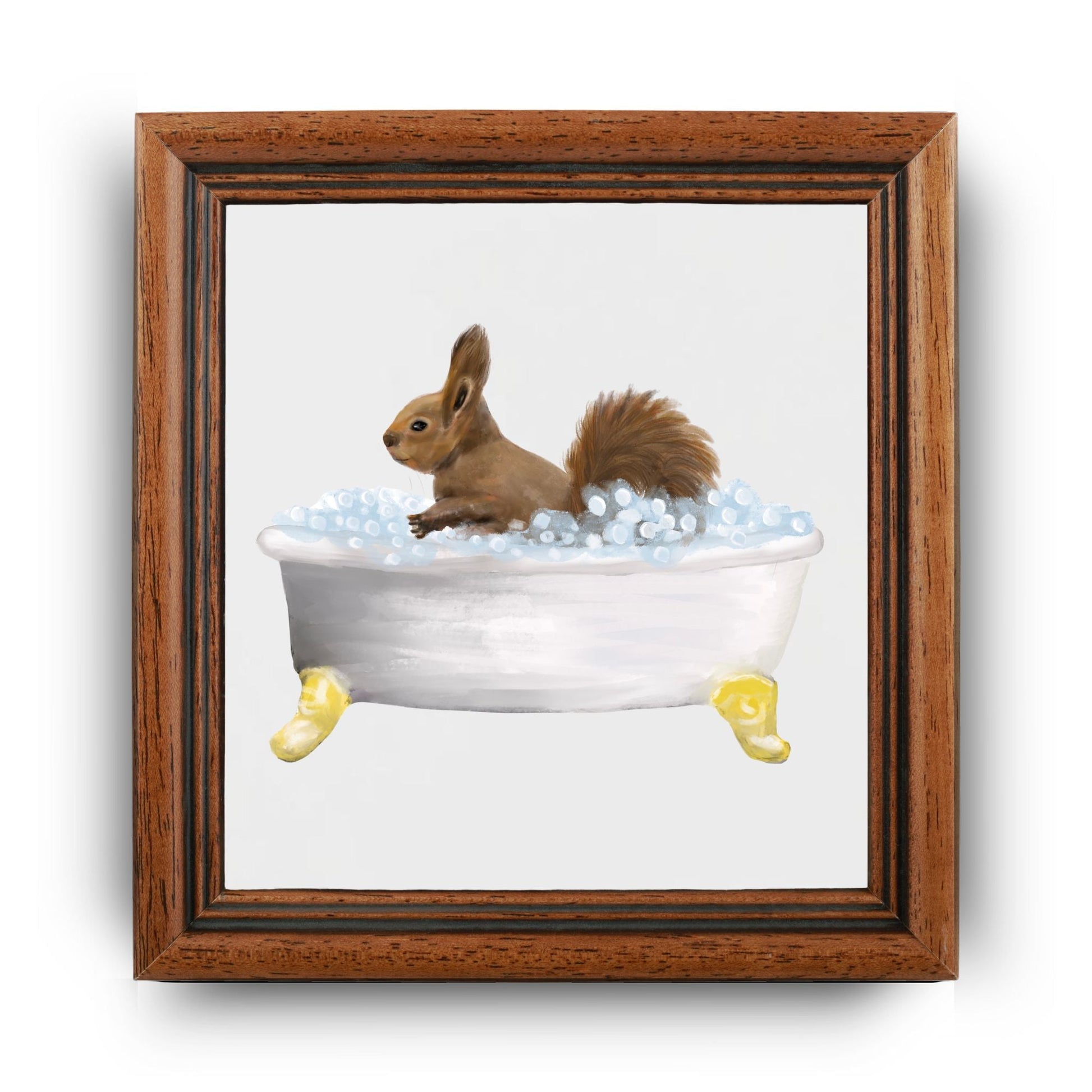 Bathing Squirrel Ceramic Tile – Handcrafted Woodland Decor - MerikaArt