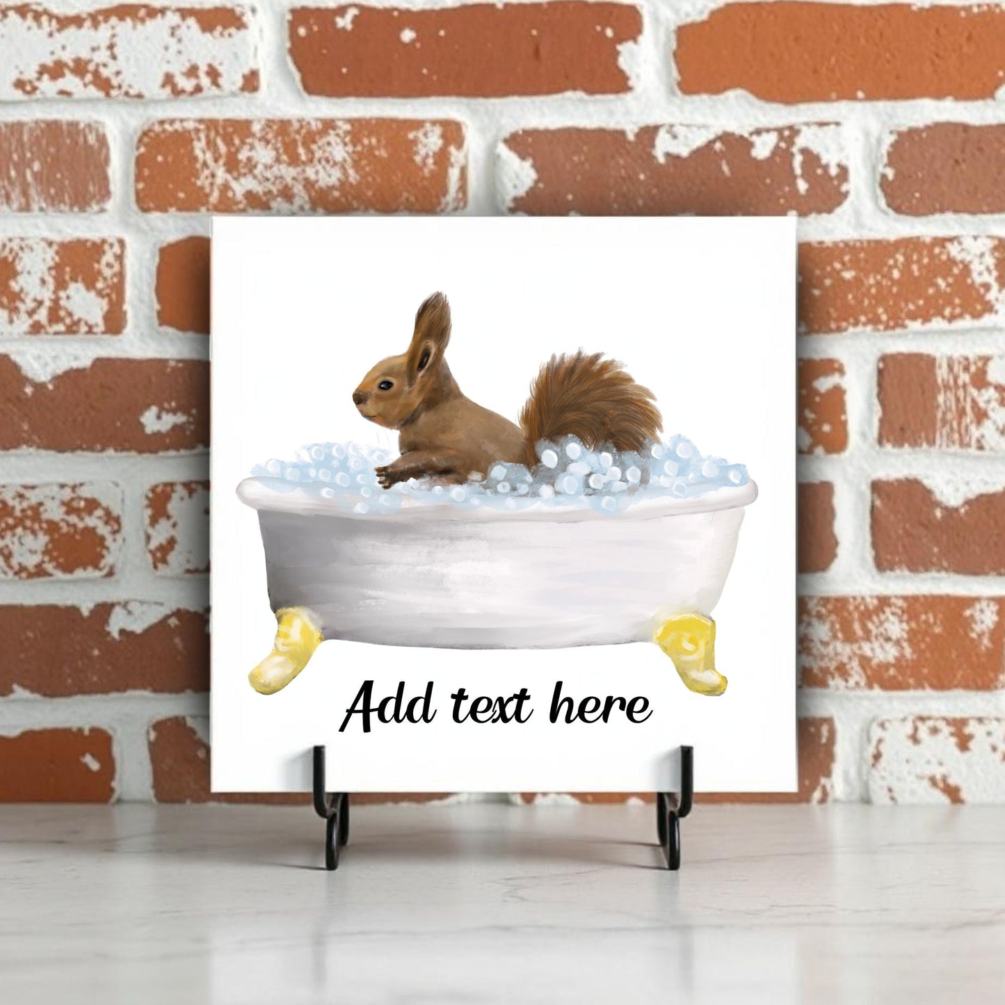 Bathing Squirrel Ceramic Tile – Handcrafted Woodland Decor - MerikaArt