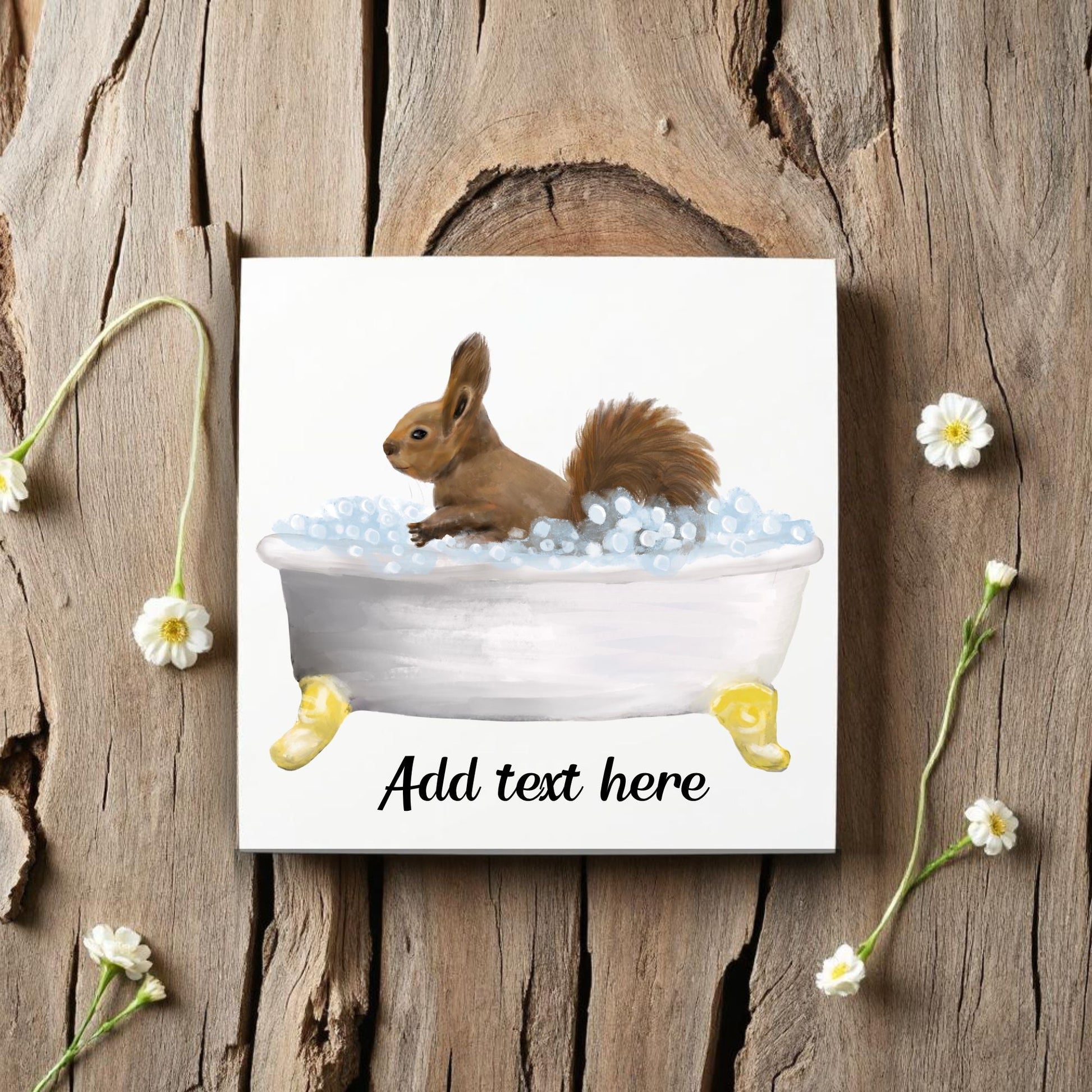 Bathing Squirrel Ceramic Tile – Handcrafted Woodland Decor - MerikaArt