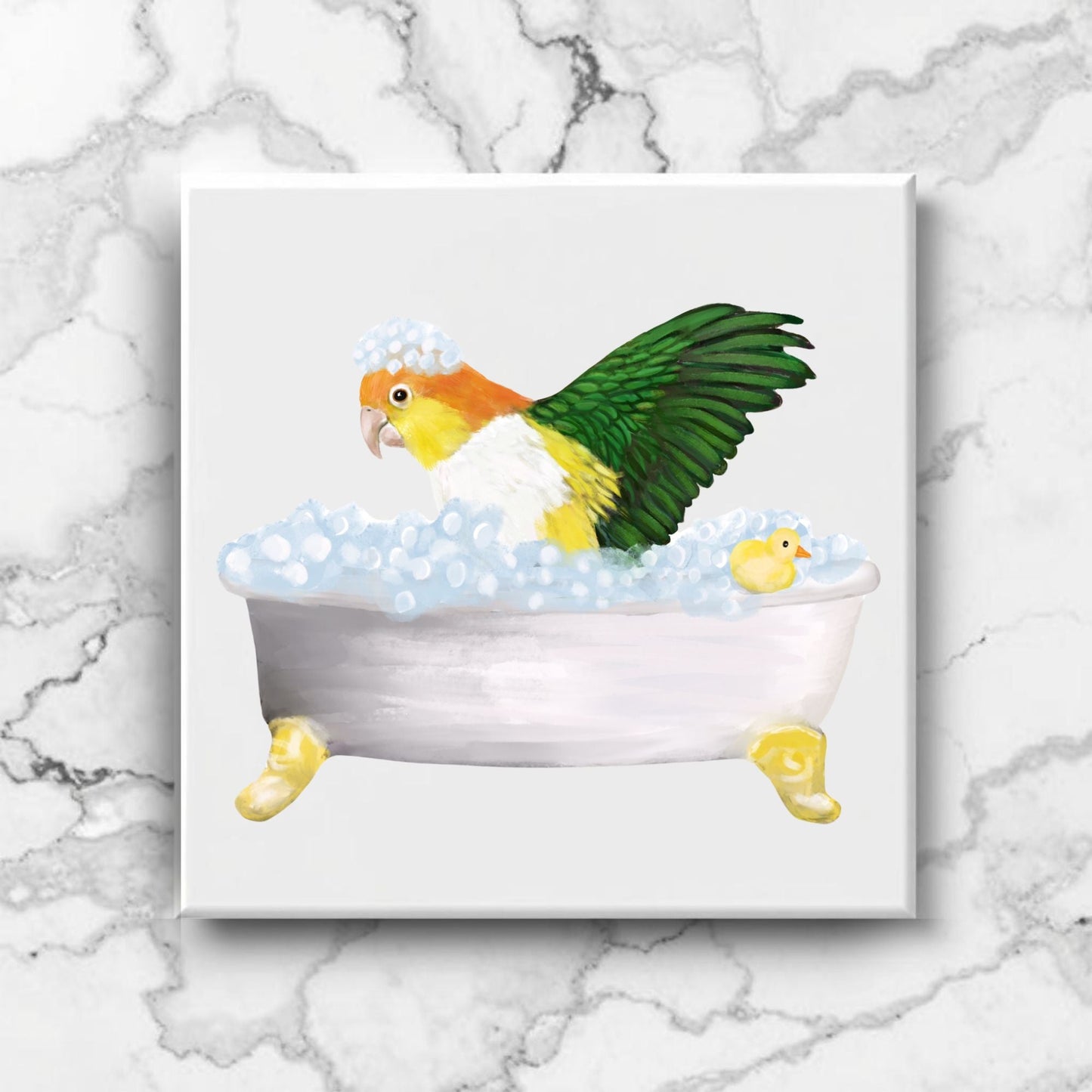 Bathtub Parrot Ceramic Tile – Handcrafted Fun Bird Art - MerikaArt