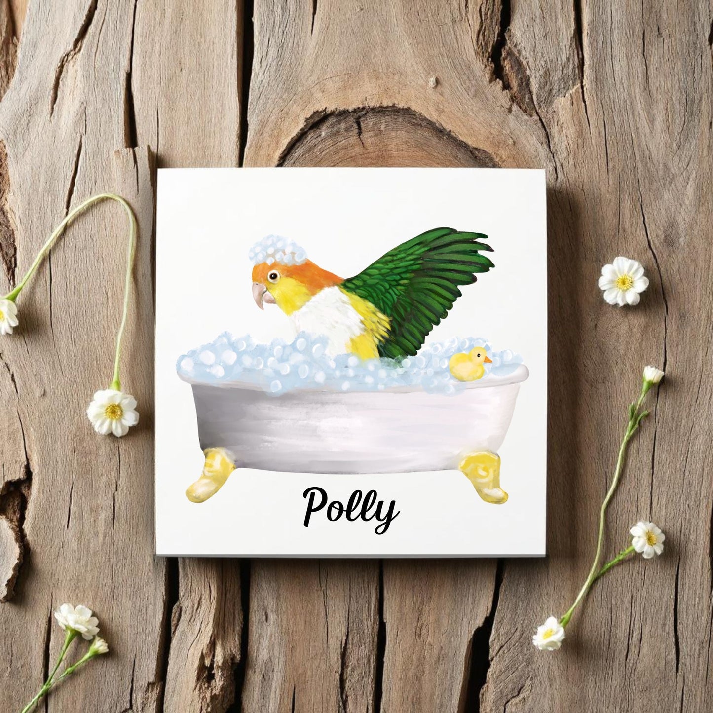 Bathtub Parrot Ceramic Tile – Handcrafted Fun Bird Art - MerikaArt