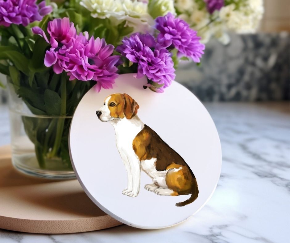 Beagle Dog Ceramic Coaster - MerikaArt