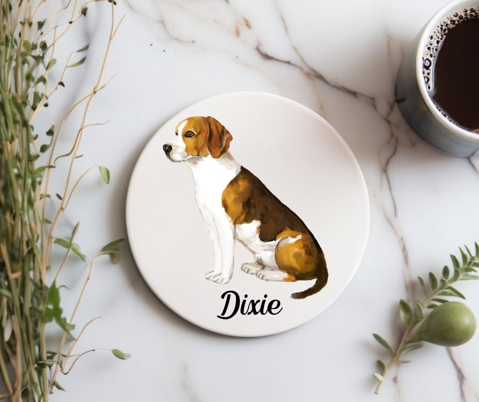 Beagle Dog Ceramic Coaster - MerikaArt