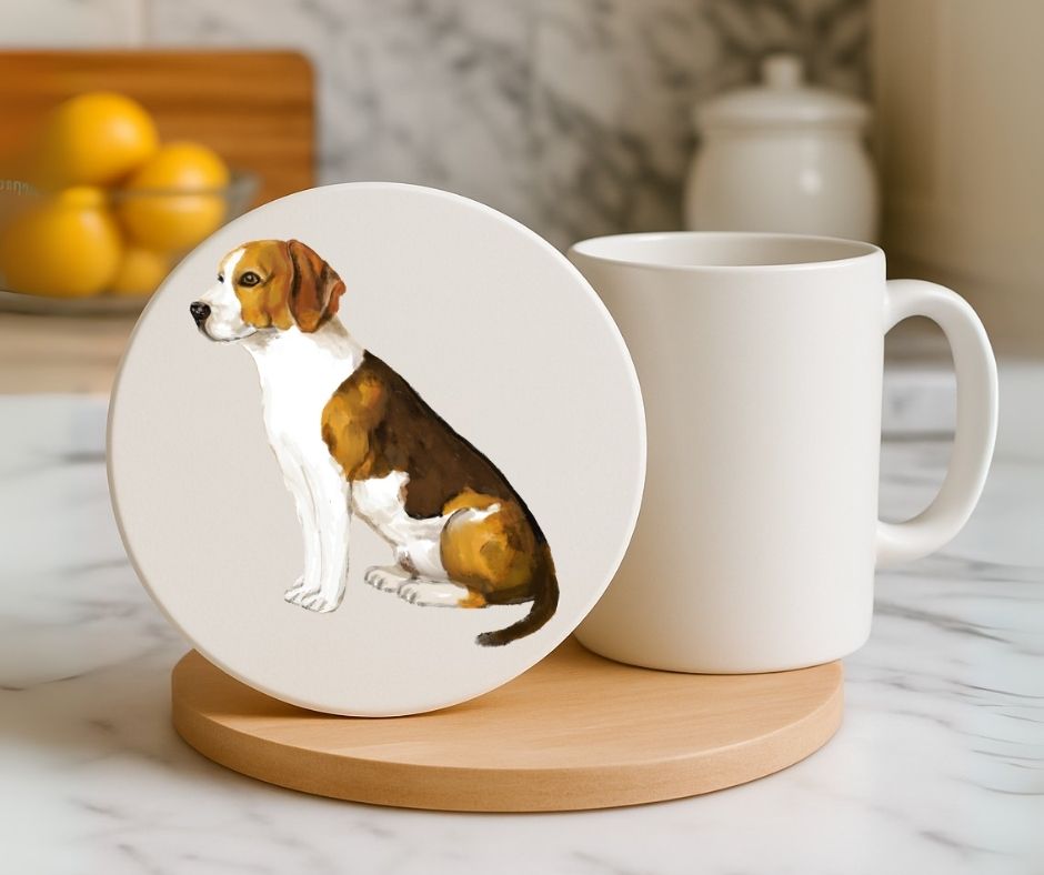Beagle Dog Ceramic Coaster - MerikaArt