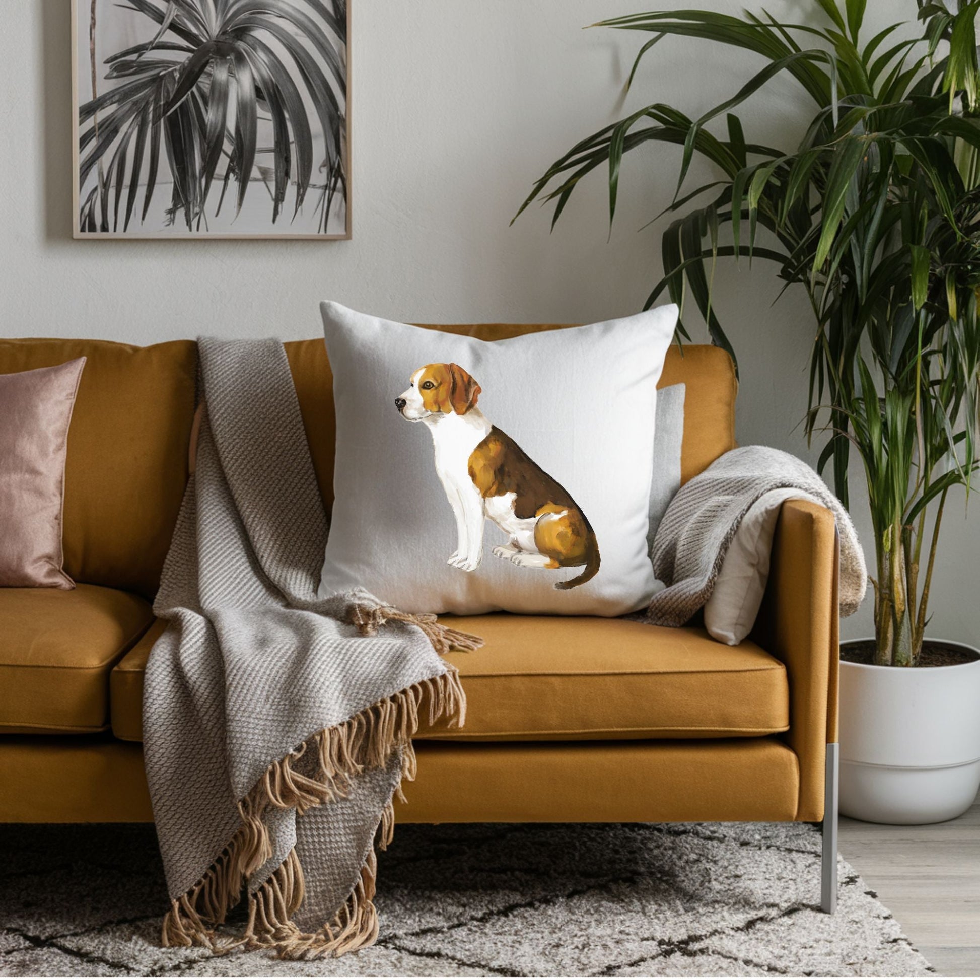 Beagle Dog Pillow Brown and White Dog Lovers Gift - MerikaArt