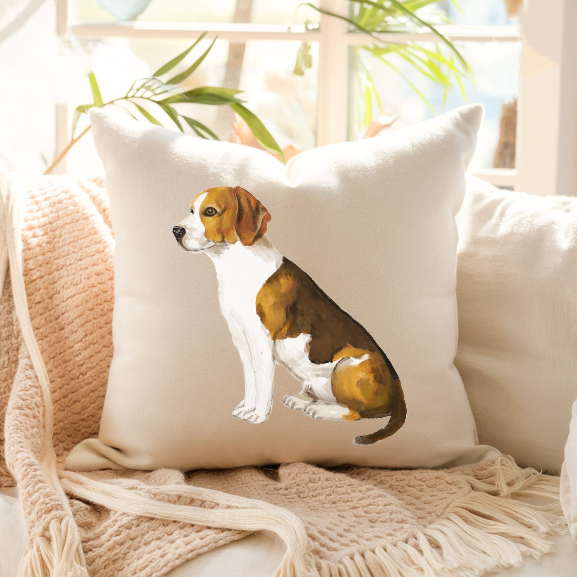 Beagle Dog Pillow Brown and White Dog Lovers Gift - MerikaArt