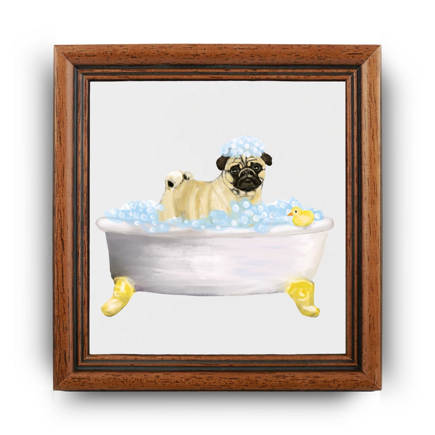 Beige Pug in Bathtub Ceramic Tile – Handcrafted Whimsical Pet Art Decor - MerikaArt