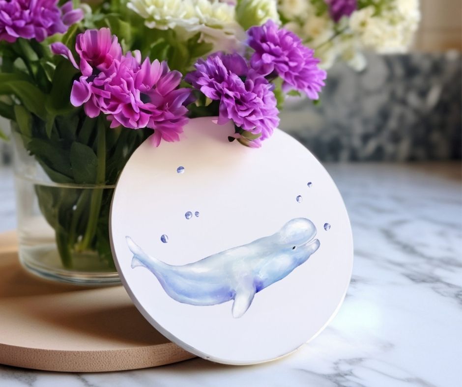 Beluga Whale Ceramic Coaster - MerikaArt