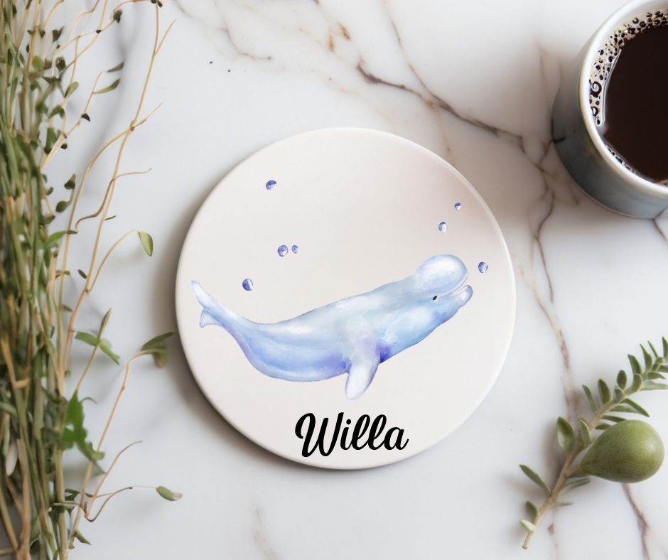 Beluga Whale Ceramic Coaster - MerikaArt
