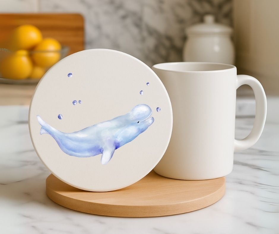 Beluga Whale Ceramic Coaster - MerikaArt
