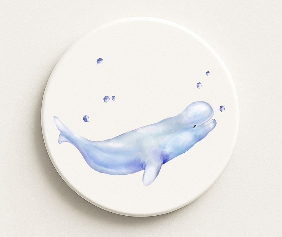 Beluga Whale Ceramic Coaster - MerikaArt