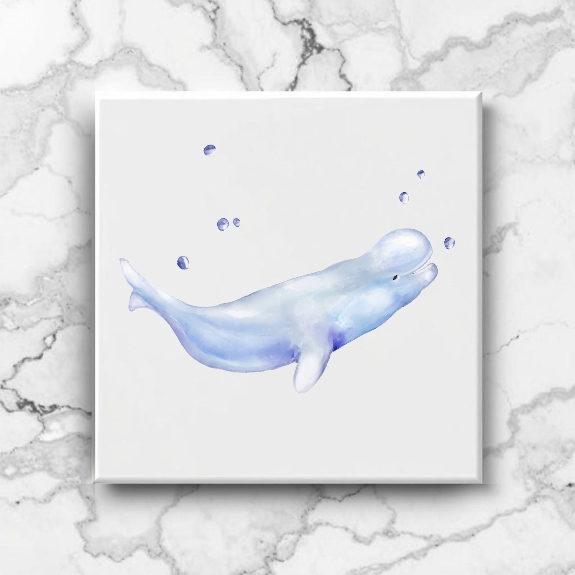 Beluga Whale Ceramic Tile – Handcrafted Marine Decor - MerikaArt