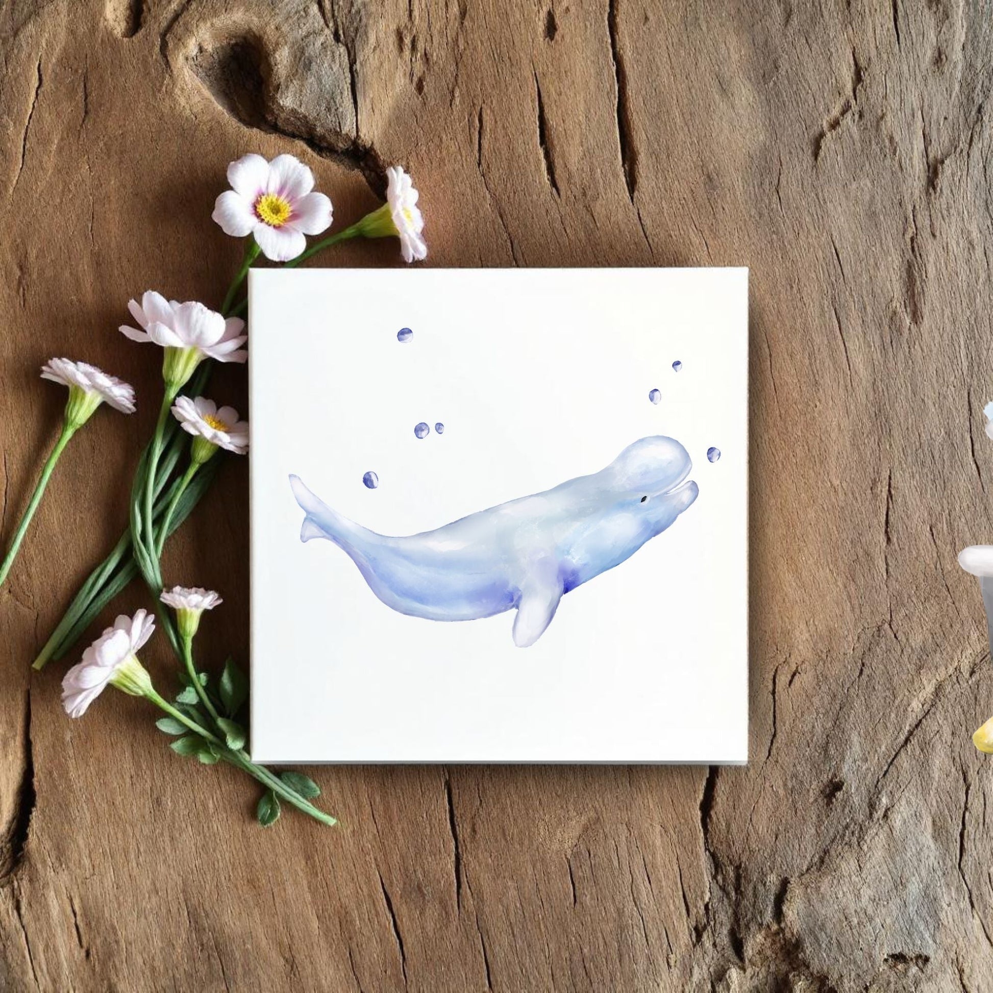 Beluga Whale Ceramic Tile – Handcrafted Marine Decor - MerikaArt