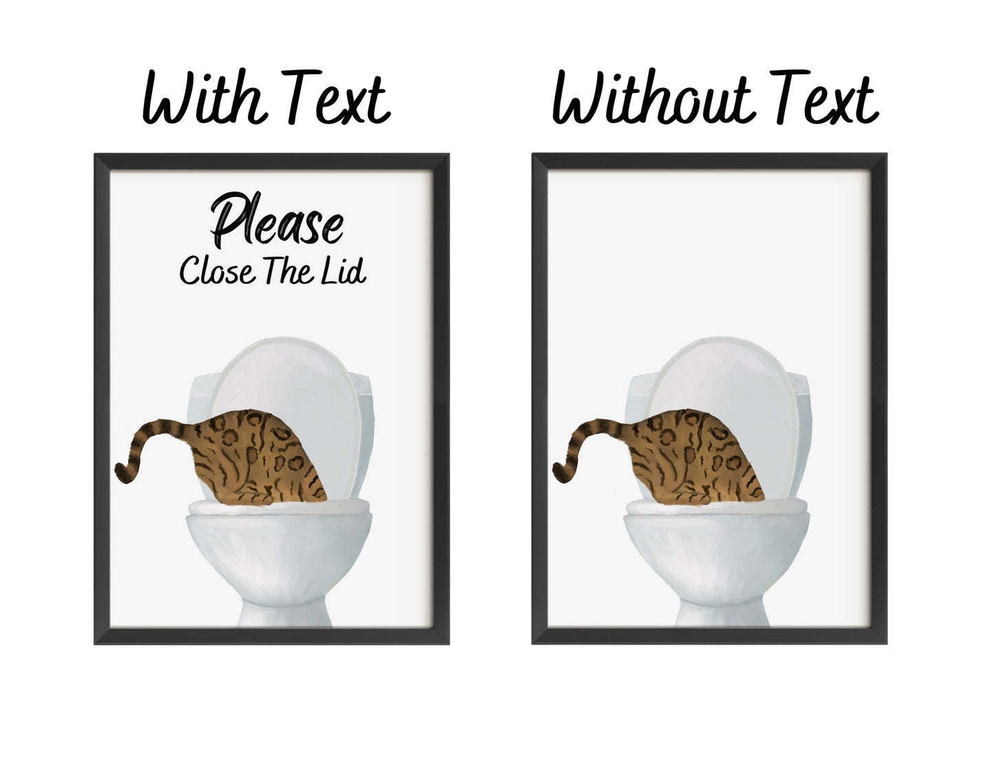 Bengal Cat Drinking From Toilet Art Print – Bathroom Sign - MerikaArt