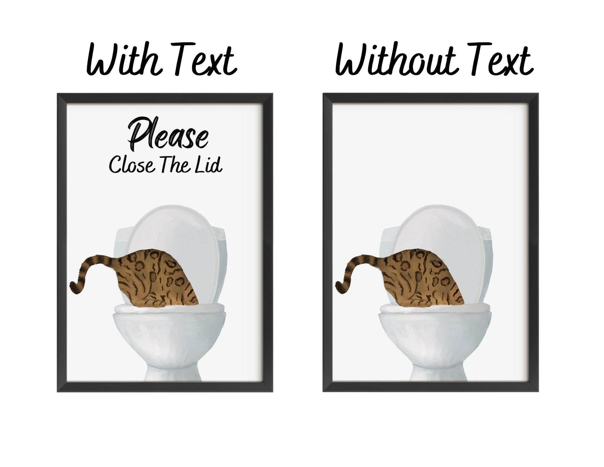 Bengal Cat Drinking From Toilet Art Print – Bathroom Sign - MerikaArt