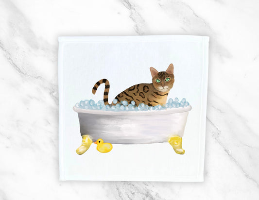 Bengal Cat in Bathtub Washcloth – A Playful Feline Gift - MerikaArt