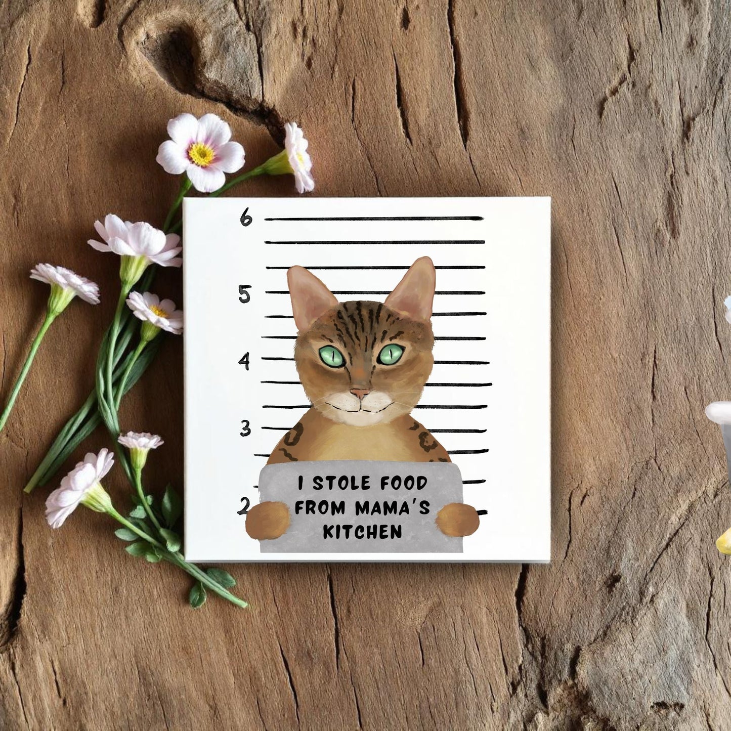 Bengal Cat Mugshot Ceramic Tile - MerikaArt