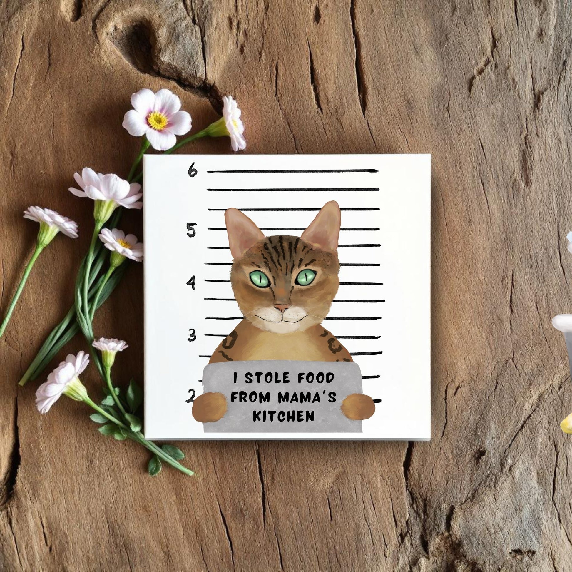 Bengal Cat Mugshot Ceramic Tile - MerikaArt