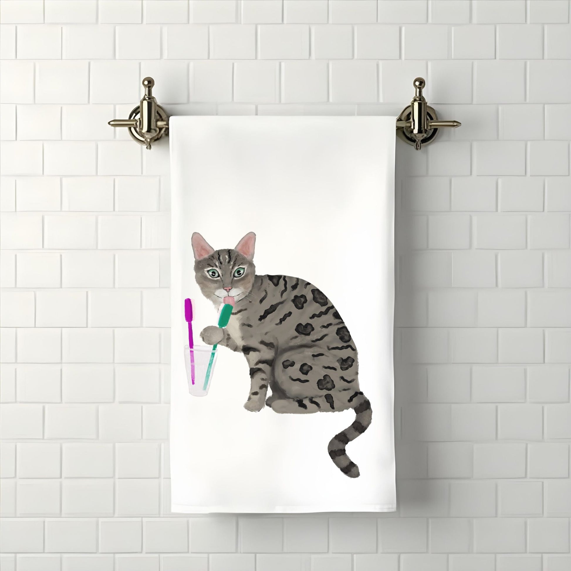 Bengal Cat Toothbrush Bathroom Towel - MerikaArt