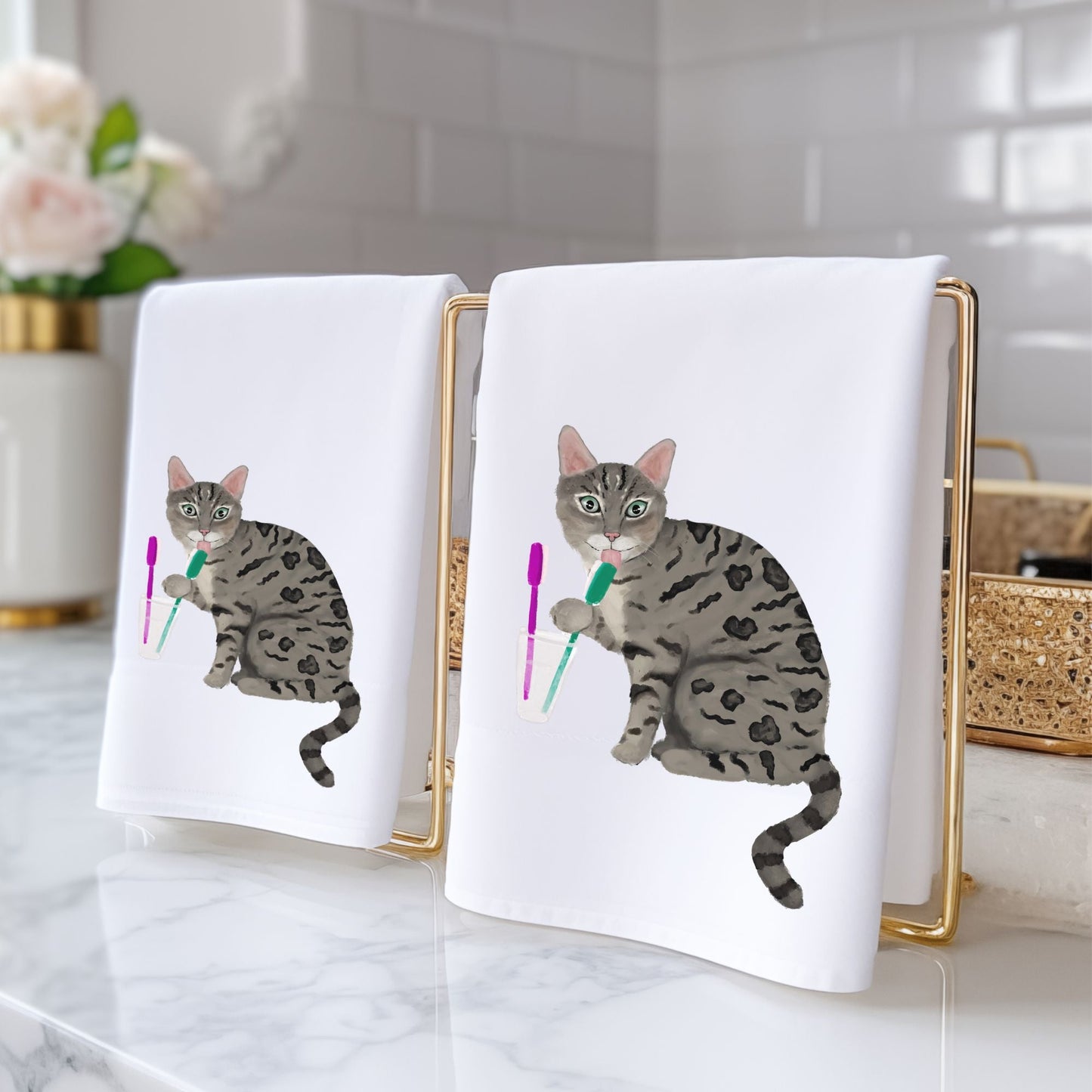 Bengal Cat Toothbrush Bathroom Towel - MerikaArt