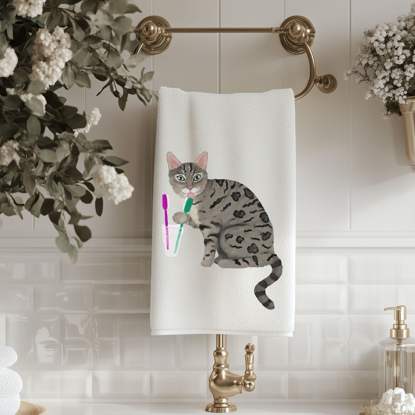 Bengal Cat Toothbrush Bathroom Towel - MerikaArt