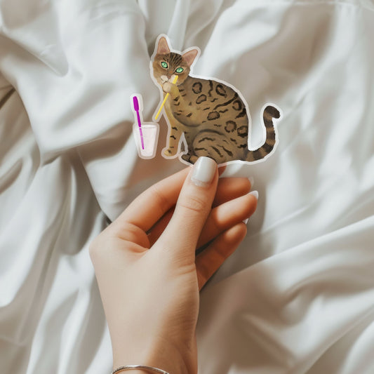 Bengal Cat with Toothbrush Sticker - MerikaArt