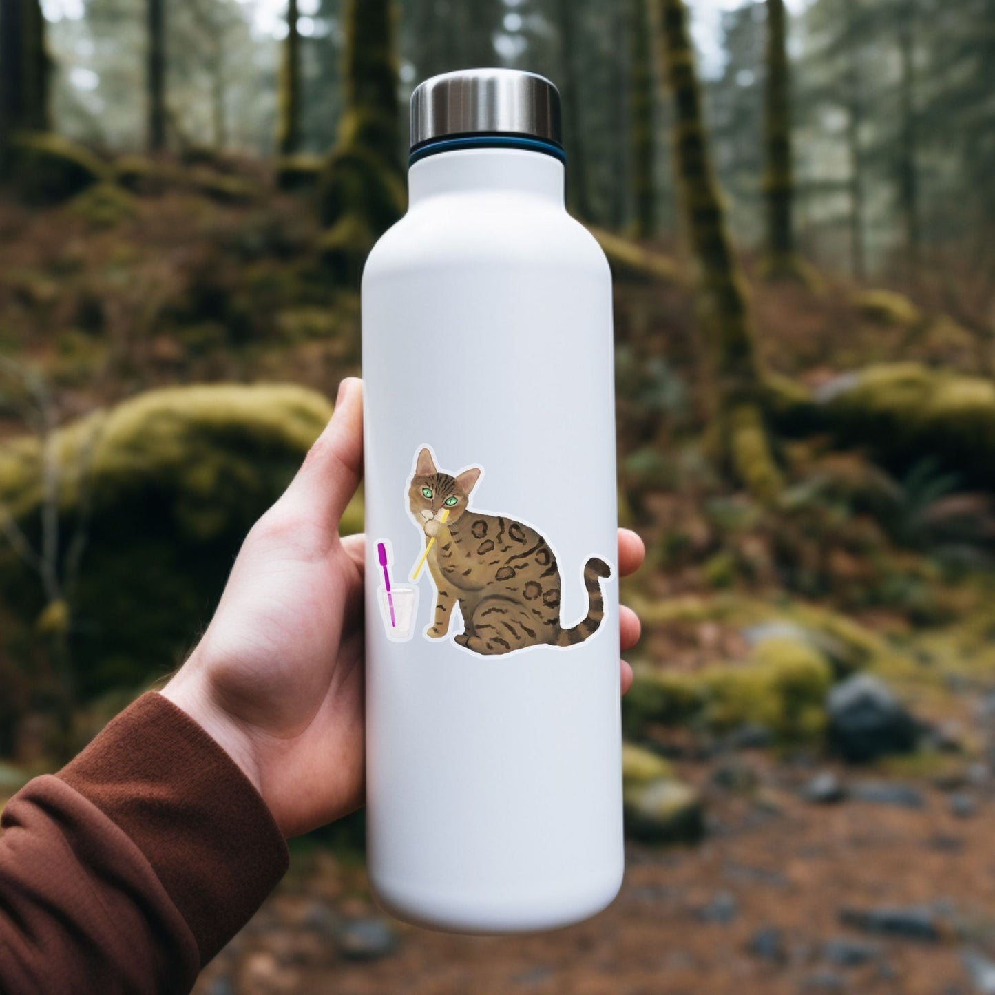 Bengal Cat with Toothbrush Sticker - MerikaArt