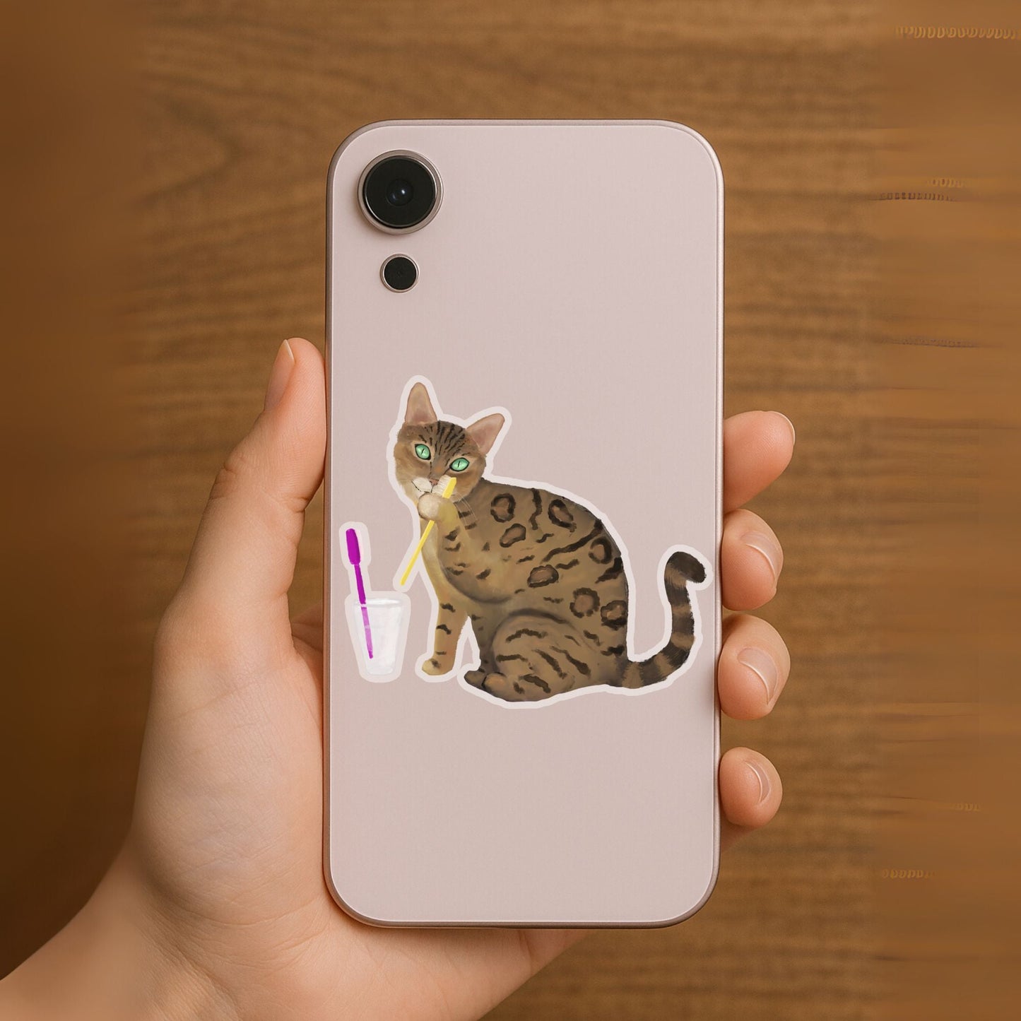 Bengal Cat with Toothbrush Sticker - MerikaArt