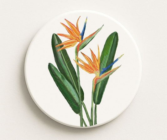 Bird of Paradise Flower Ceramic Coaster - MerikaArt