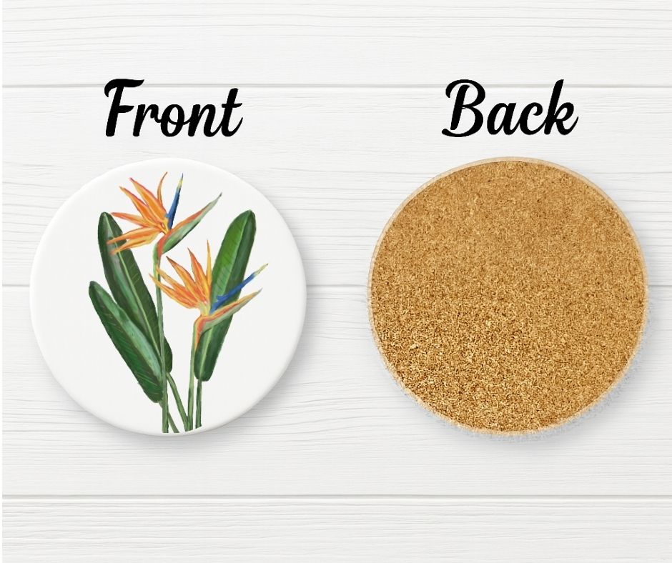 Bird of Paradise Flower Ceramic Coaster - MerikaArt